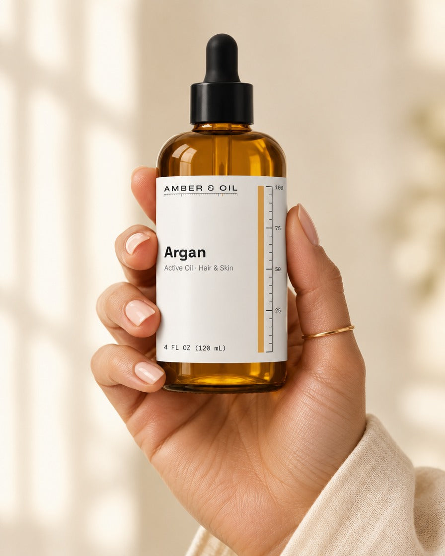 Amber & Oil Argan in hand