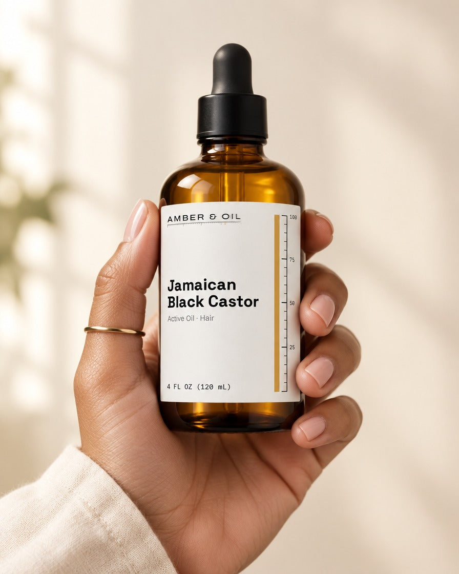 Amber & Oil Jamaican Black Castor in hand