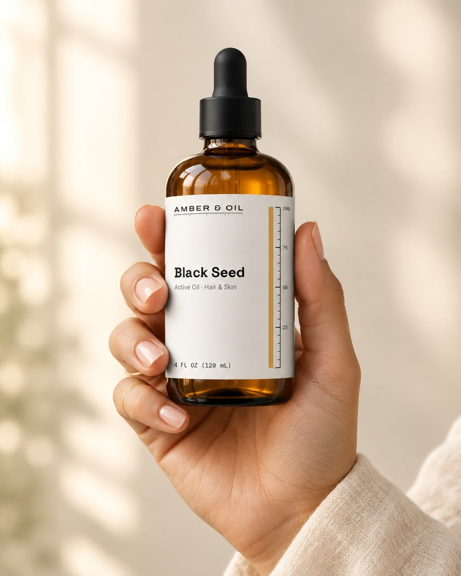 Amber & Oil Black Seed in hand