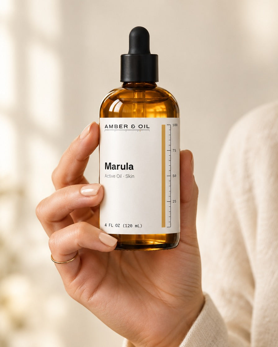 Amber & Oil Marula in hand