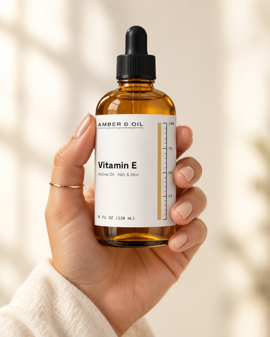 Amber & Oil Vitamin E in hand