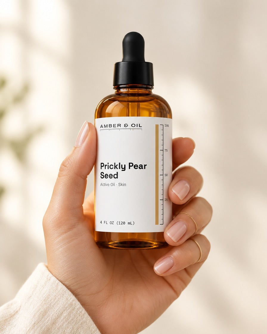Amber & Oil Prickly Pear Seed in hand