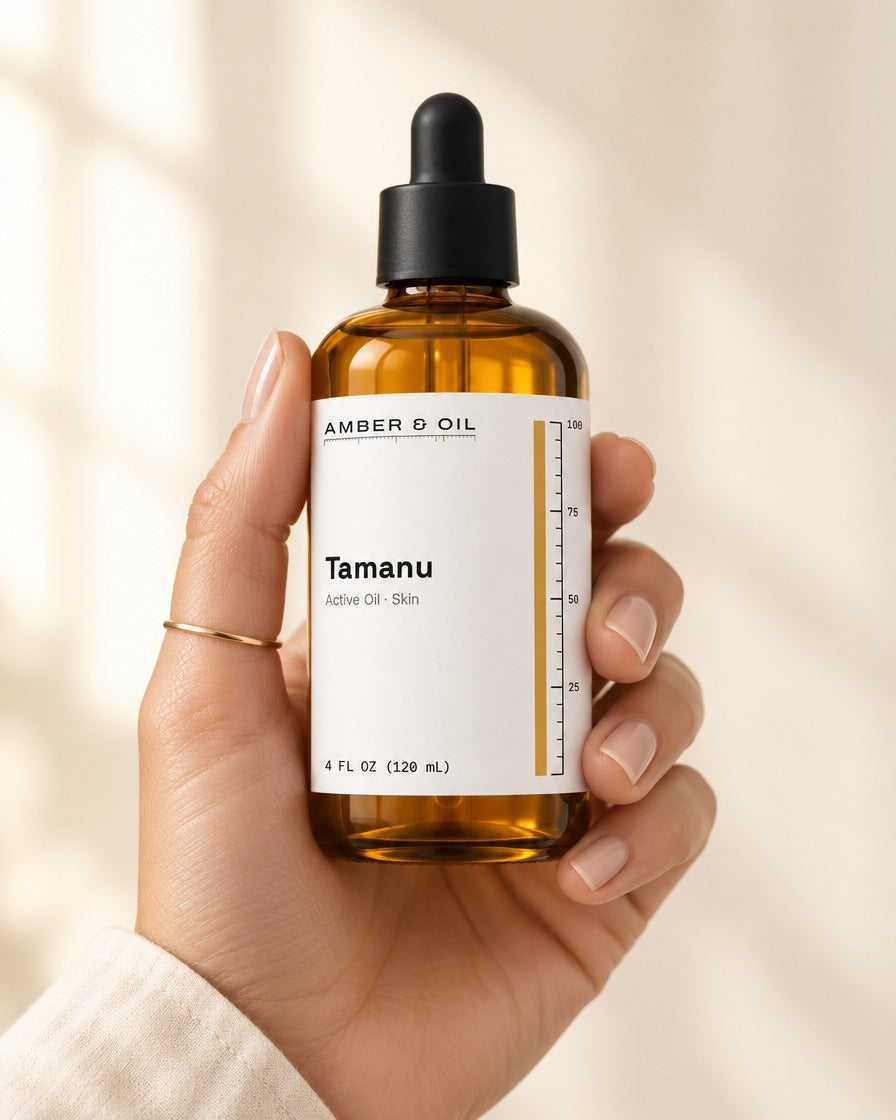 Amber & Oil Tamanu in hand