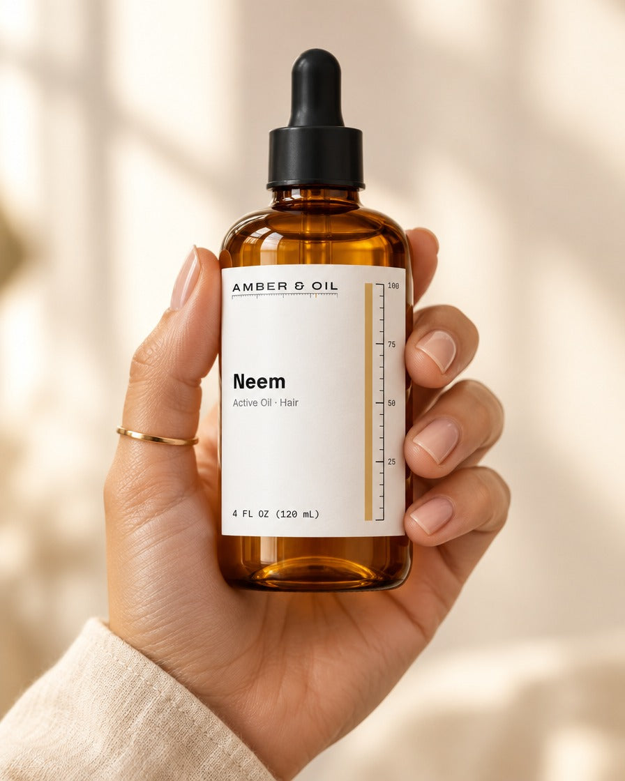 Amber & Oil Neem in hand