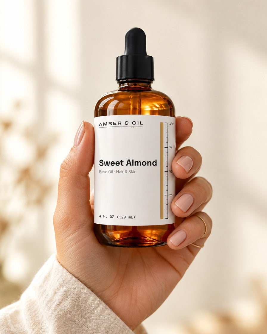 Amber & Oil Sweet Almond in hand
