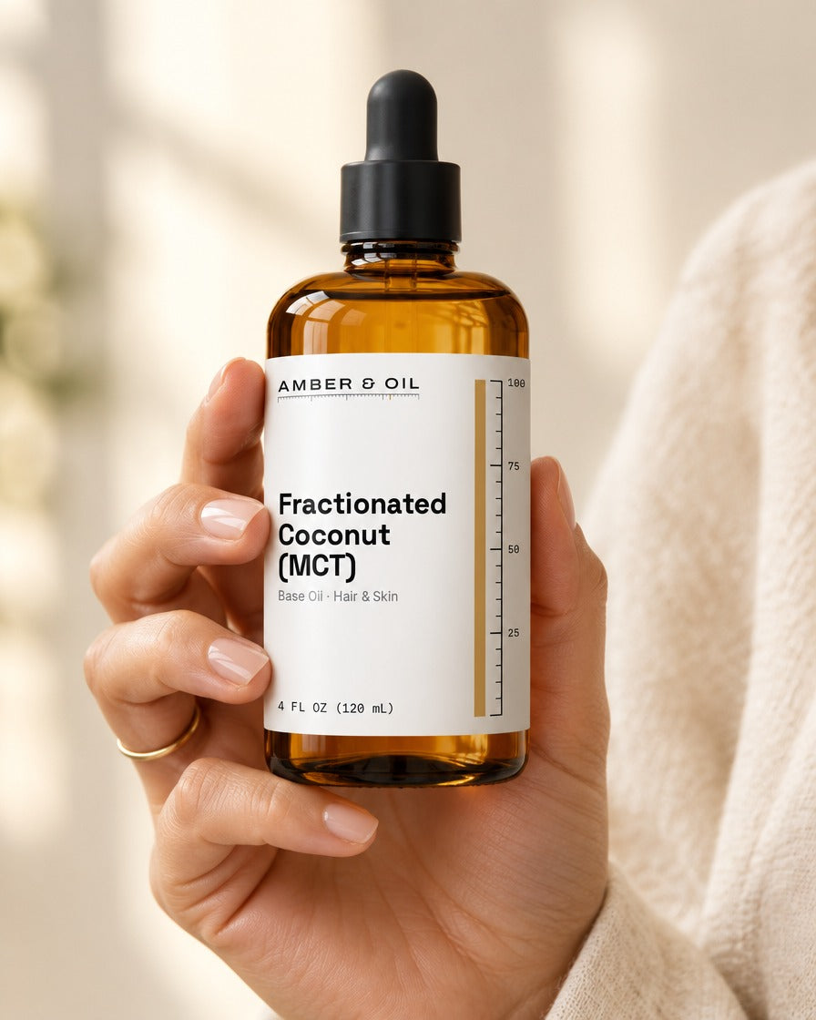 Amber & Oil Fractionated Coconut MCT in hand