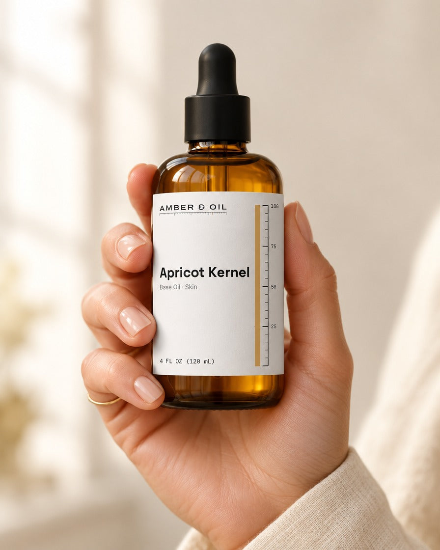 Amber & Oil Apricot Kernel in hand