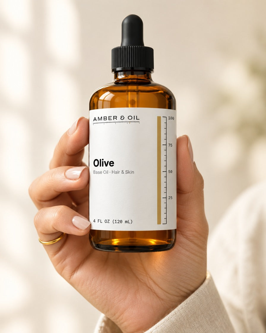 Amber & Oil Olive in hand