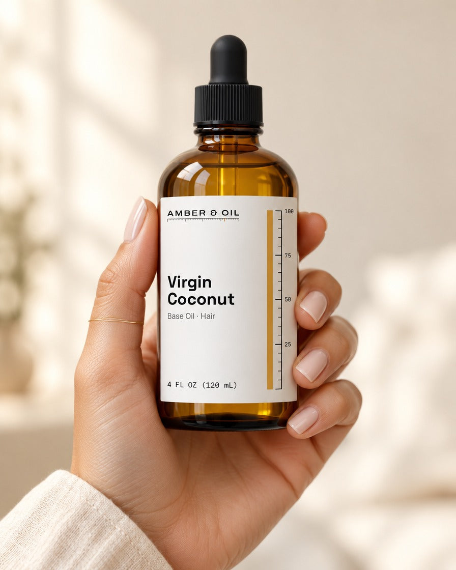 Amber & Oil Virgin Coconut in hand