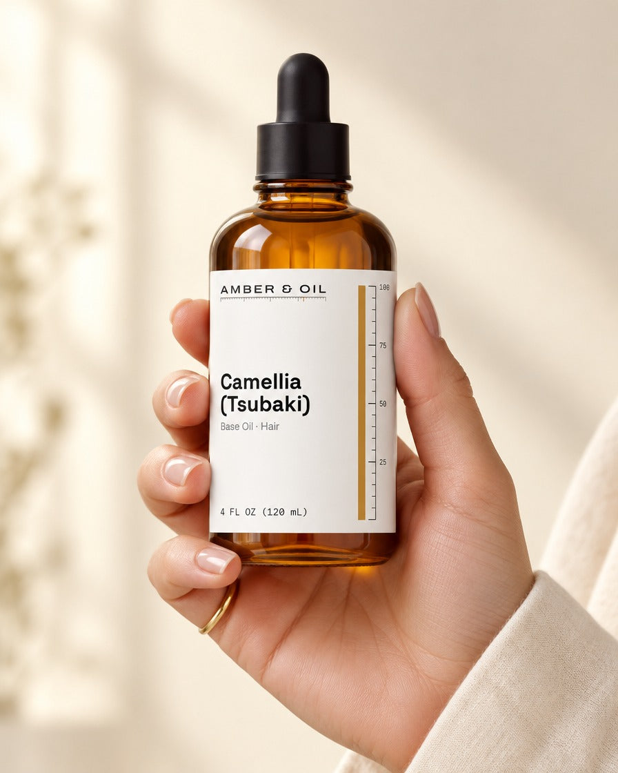 Amber & Oil Camellia Tsubaki in hand