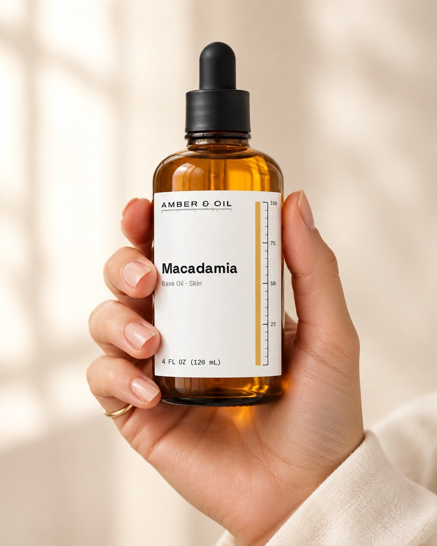 Amber & Oil Macadamia in hand