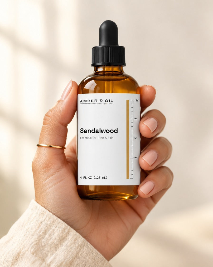 Amber & Oil Sandalwood in hand